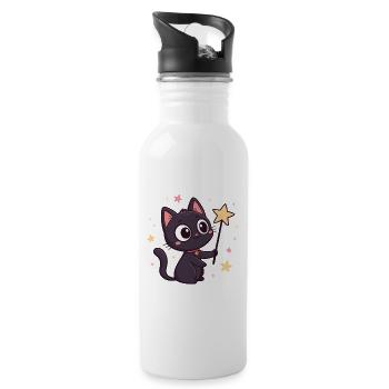 Chat magique et étoile - Gourde avec paille intégrée - blanc - Droite