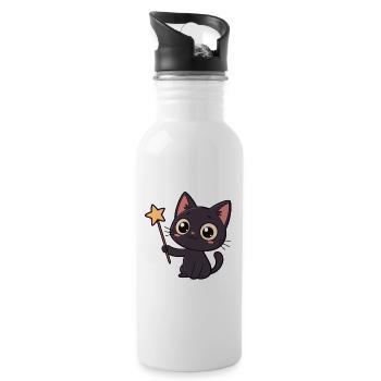 Chat magique et baguette étoilée - Gourde avec paille intégrée - blanc - Droite