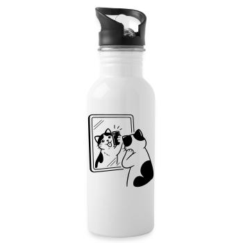 Katze Spiegel Selfie - Trinkflasche mit integriertem Trinkhalm - Weiß - Rechts