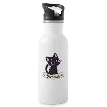 Dreamy Black Cat Kawaii - Water bottle with straw - white - Right