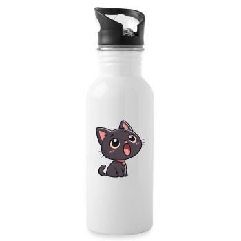 Black Cat in awe - Water bottle with straw - white - Right
