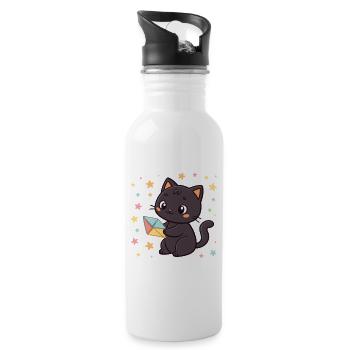 Chat noir et enveloppe origami - Gourde avec paille intégrée - blanc - Droite
