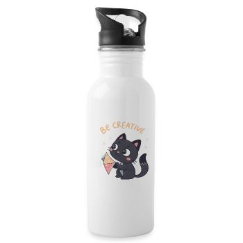 Kawaii Cat and Creative Kite - Water bottle with straw - white - Right