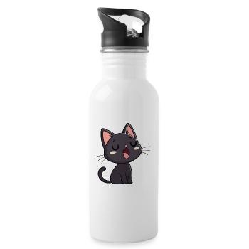 Black Kitten Yawn Sweet - Water bottle with straw - white - Right