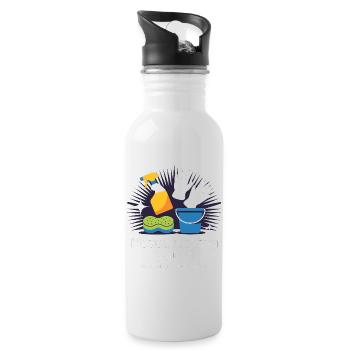 Lustiges Putzen Design - Trinkflasche mit integriertem Trinkhalm - Weiß - Rechts