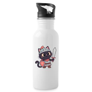 Cat Knight: Cute Sword and Shield - Water bottle with straw - white - Right