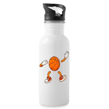 Funny Basketball Character Cartoon Design - Water bottle with straw - white - Right