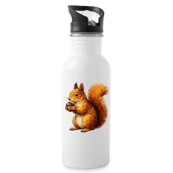 Niedliches Eichhörnchen mit Nuss –Tierillustration - Trinkflasche mit integriertem Trinkhalm - Weiß - Rechts