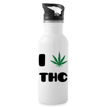 I Love THC - Weed - Cannabis - Water bottle with straw - white - Right