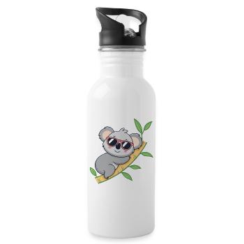 Koala branché en lunettes rouges - Gourde avec paille intégrée - blanc - Droite