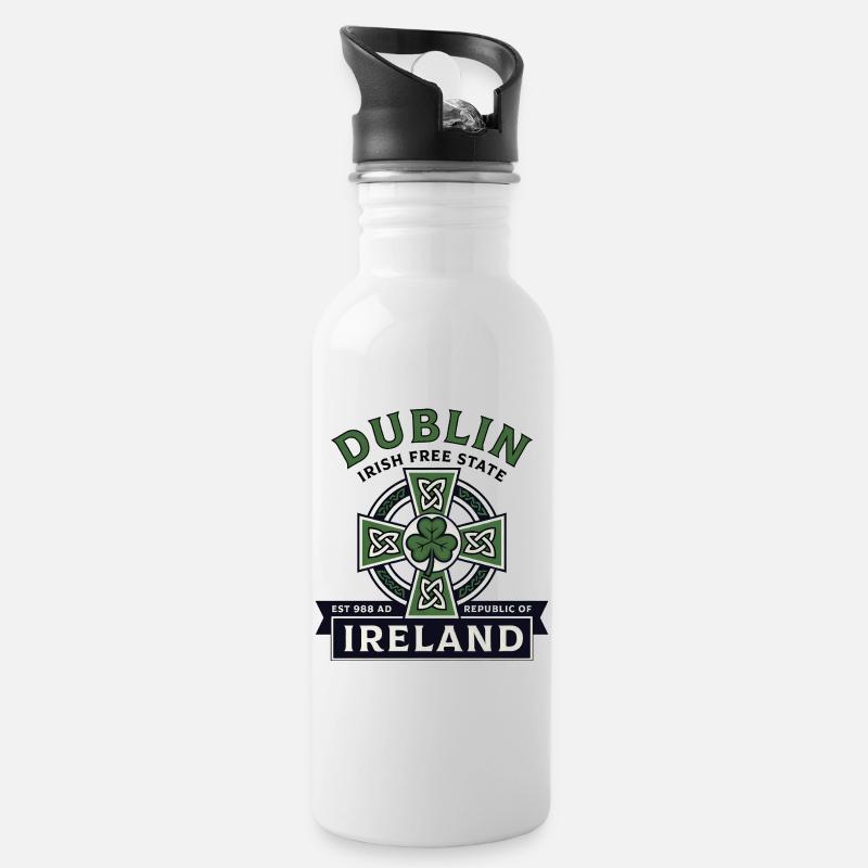 Croix Celtique de Dublin Irlande Trèfle - Gourde avec paille intégrée - blanc