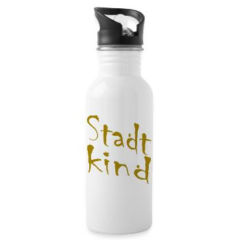 Stadtkind Handlettering Gold - Trinkflasche mit integriertem Trinkhalm - Weiß - Rechts