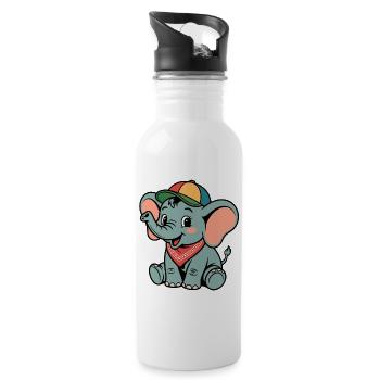 Kunterbunter Elefant mit Bandana - Trinkflasche mit integriertem Trinkhalm - Weiß - Rechts