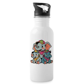 Niedlicher Elefant, Nashorn & Nilpferd Cartoon - Trinkflasche mit integriertem Trinkhalm - Weiß - Rechts