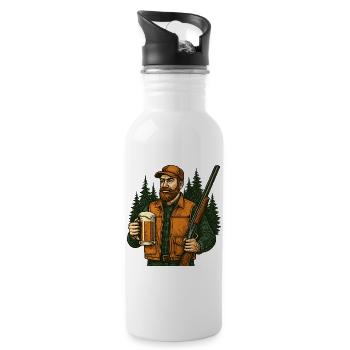 Forest hunter with beer and rifle - Water bottle with straw - white - Right