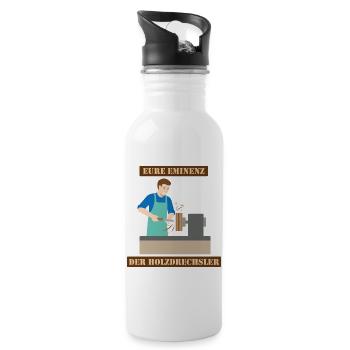 Die Eminenz der Holzdrechsler im Atelier - Trinkflasche mit integriertem Trinkhalm - Weiß - Rechts