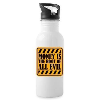 Money Root Evil Capitalism Greed Finance Rich - Water bottle with straw - white - Right