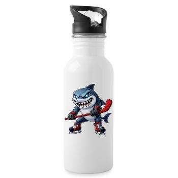 Süßer Eishockey Spieler Cartoon Aggressiv Kämpfer - Trinkflasche mit integriertem Trinkhalm - Weiß - Rechts