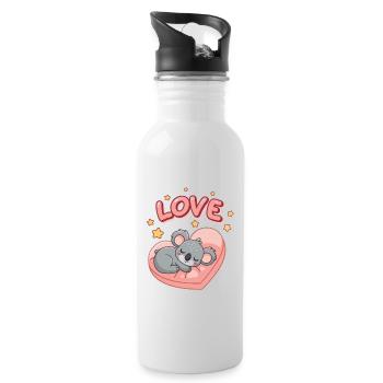 Koala schläft auf Pastellherz - Trinkflasche mit integriertem Trinkhalm - Weiß - Rechts