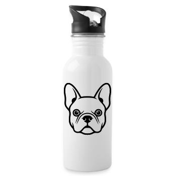 Französische Bulldogge Frenchie Kopf - Trinkflasche mit integriertem Trinkhalm - Weiß - Rechts