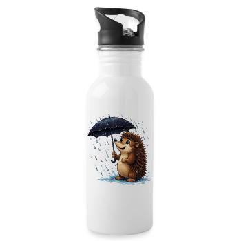 Fröhlicher Igel mit Regenschirm im Regen - Trinkflasche mit integriertem Trinkhalm - Weiß - Rechts