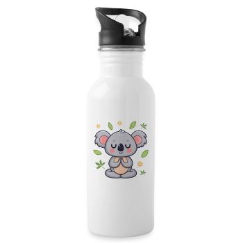 Zen-Koala-Blätter und -Blumen - Trinkflasche mit integriertem Trinkhalm - Weiß - Rechts