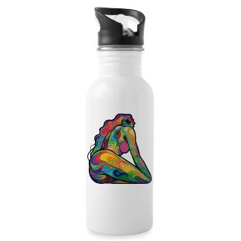 Bunte Silhouette nackt in Wirbeln - Trinkflasche mit integriertem Trinkhalm - Weiß - Rechts