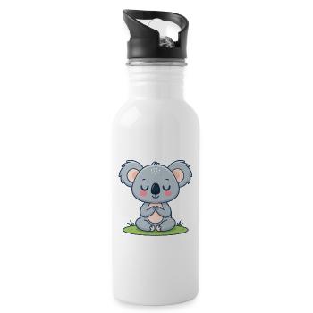 Zen-Koala in der Meditation - Trinkflasche mit integriertem Trinkhalm - Weiß - Rechts