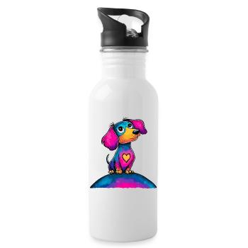 Colorful Heart Dog Pop Art - Water bottle with straw - white - Right
