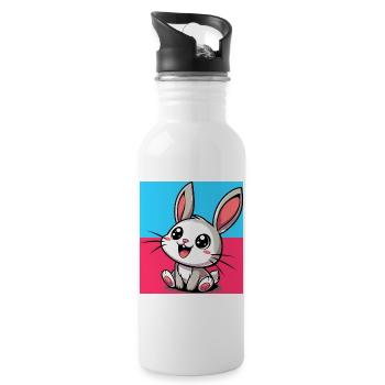 Kaninchen - Trinkflasche mit integriertem Trinkhalm - Weiß - Rechts