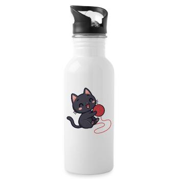 Chaton laine rouge motif doux - Trinkflasche mit integriertem Trinkhalm - Weiß - Rechts