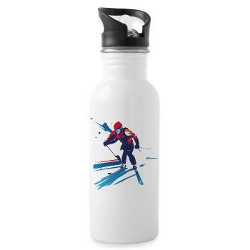 Biathlet im Farbwirbel - Trinkflasche mit integriertem Trinkhalm - Weiß - Rechts