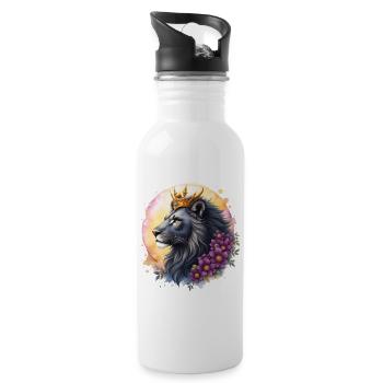 Royal Lion with Floral Crown - Water bottle with straw - white - Right