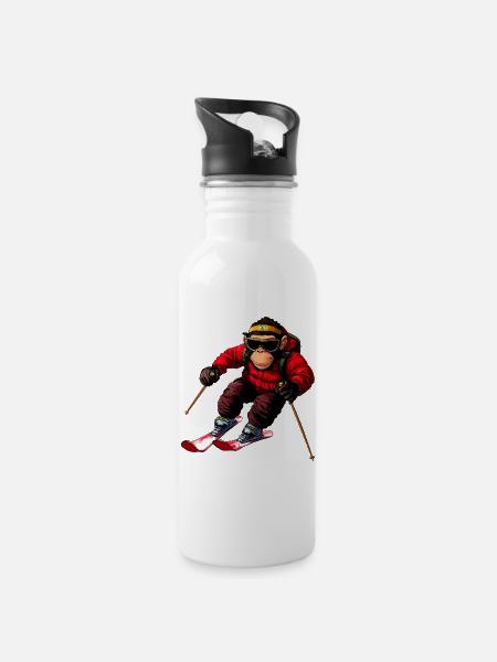 Affen Ski - Trinkflasche mit integriertem Trinkhalm - Weiß