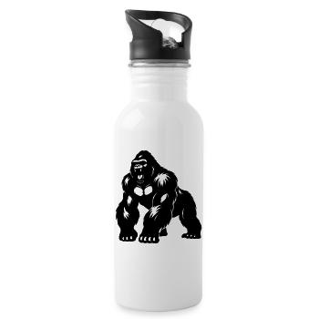 Gorilla Silverback Silhouette - Water bottle with straw - white - Right