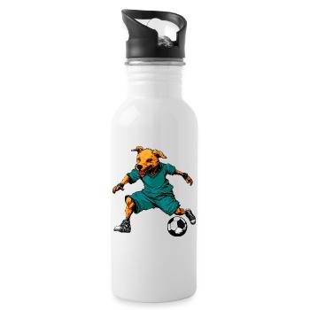 Hund Fussballer - Trinkflasche mit integriertem Trinkhalm - Weiß - Rechts