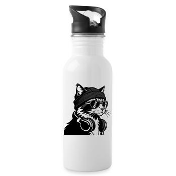 Cat DJ Cosy Black Knit - Water bottle with straw - white - Right