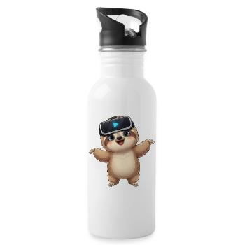 Fauler Faultier Virtual Reality Gamer Zocker - Trinkflasche mit integriertem Trinkhalm - Weiß - Rechts
