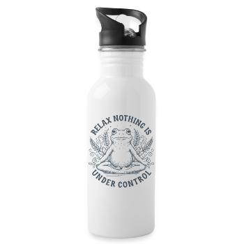 Funny Yoga Mindfulness Meditating Frog - Water bottle with straw - white - Right