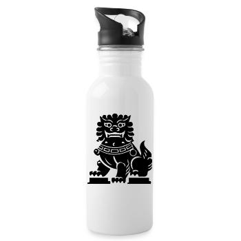 Chinesischer Löwe - Trinkflasche mit integriertem Trinkhalm - Weiß - Rechts