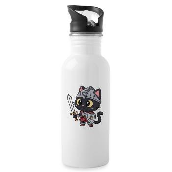 Niedliche bewaffnete Ritterkatze - Trinkflasche mit integriertem Trinkhalm - Weiß - Rechts
