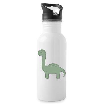 Green Dino Cartoon - Water bottle with straw - white - Right