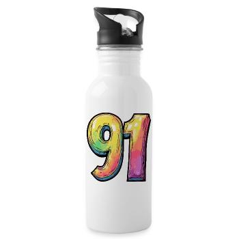 91 Number Colorful - Water bottle with straw - white - Right