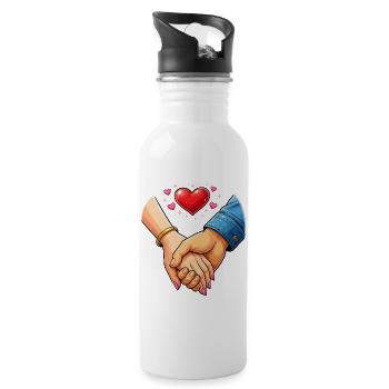 Händedruck der Liebe – Verbundenheit - Trinkflasche mit integriertem Trinkhalm - Weiß - Rechts