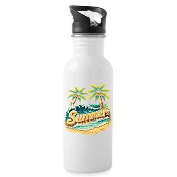 Palmen Strand Wellen Illustration - Trinkflasche mit integriertem Trinkhalm - Weiß - Rechts