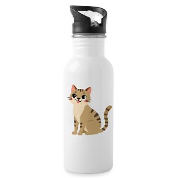 Katze - Trinkflasche mit integriertem Trinkhalm - Weiß - Rechts