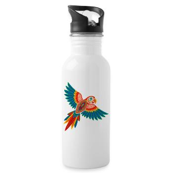 Bunter Mola Papagei - Trinkflasche mit integriertem Trinkhalm - Weiß - Rechts