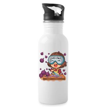 Comic girl cuts onions - Water bottle with straw - white - Right