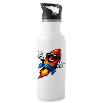 Fröhliche Rocket mit Sonnenbrille - Trinkflasche mit integriertem Trinkhalm - Weiß - Rechts