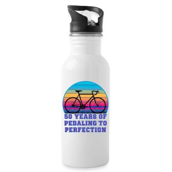 50 ans à pédaler sur un vélo de route rétro Sunset - Gourde avec paille intégrée - blanc - Droite